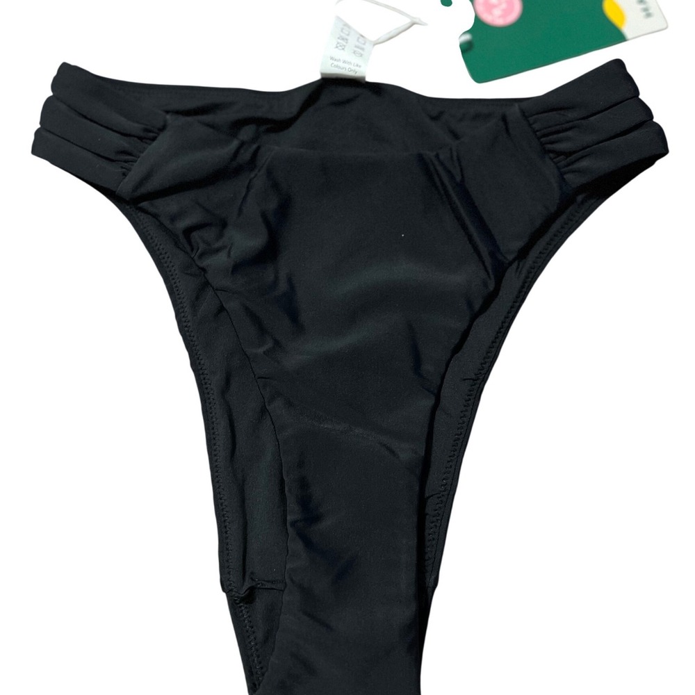 Halara Black High Waisted Ruched Bikini Bottoms Swimsuit Beachwear Size XS NWT - Picture 2 of 7